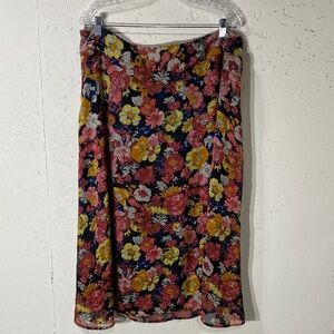 CJ Banks Floral Midi Skirt - Navy with Pink & Yellow Flowers